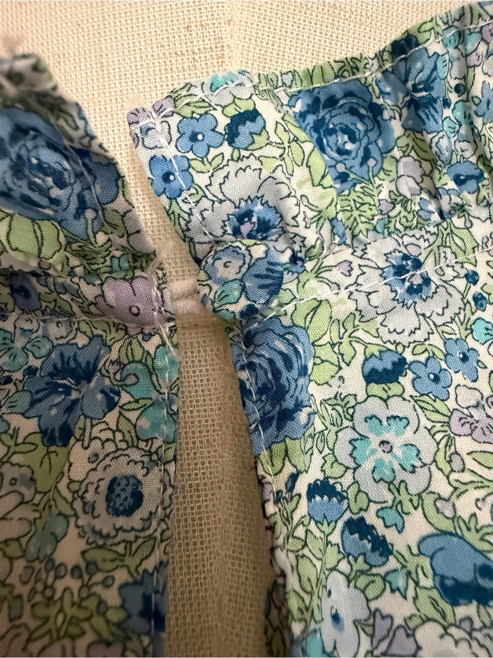 J. Crew Made with Liberty Fabric Blue Floral Smocked Sleeve Blouse Sz XXL